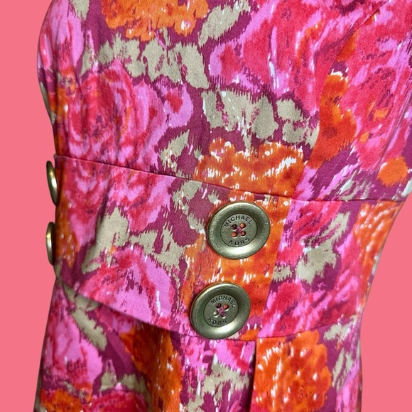 MICHAEL Michael Kors Pink & Orange Floral Print Button-Detail Shift Dress Sz 8P - Picture 5 of 16